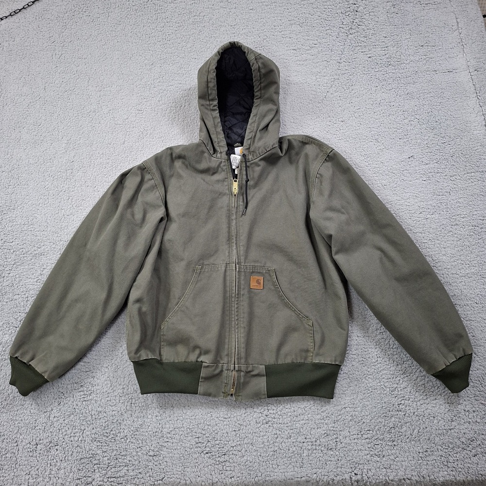 Vintage Carhartt Jacket Mens M Moss Green Active Coat Sage Hood J280 Quilted